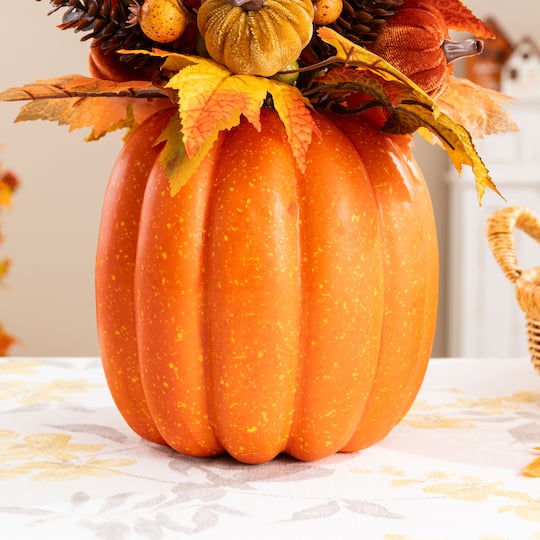 Glitzhome® 15" Fall Velvet Pumpkin, Pinecone & Berry Centerpiece
